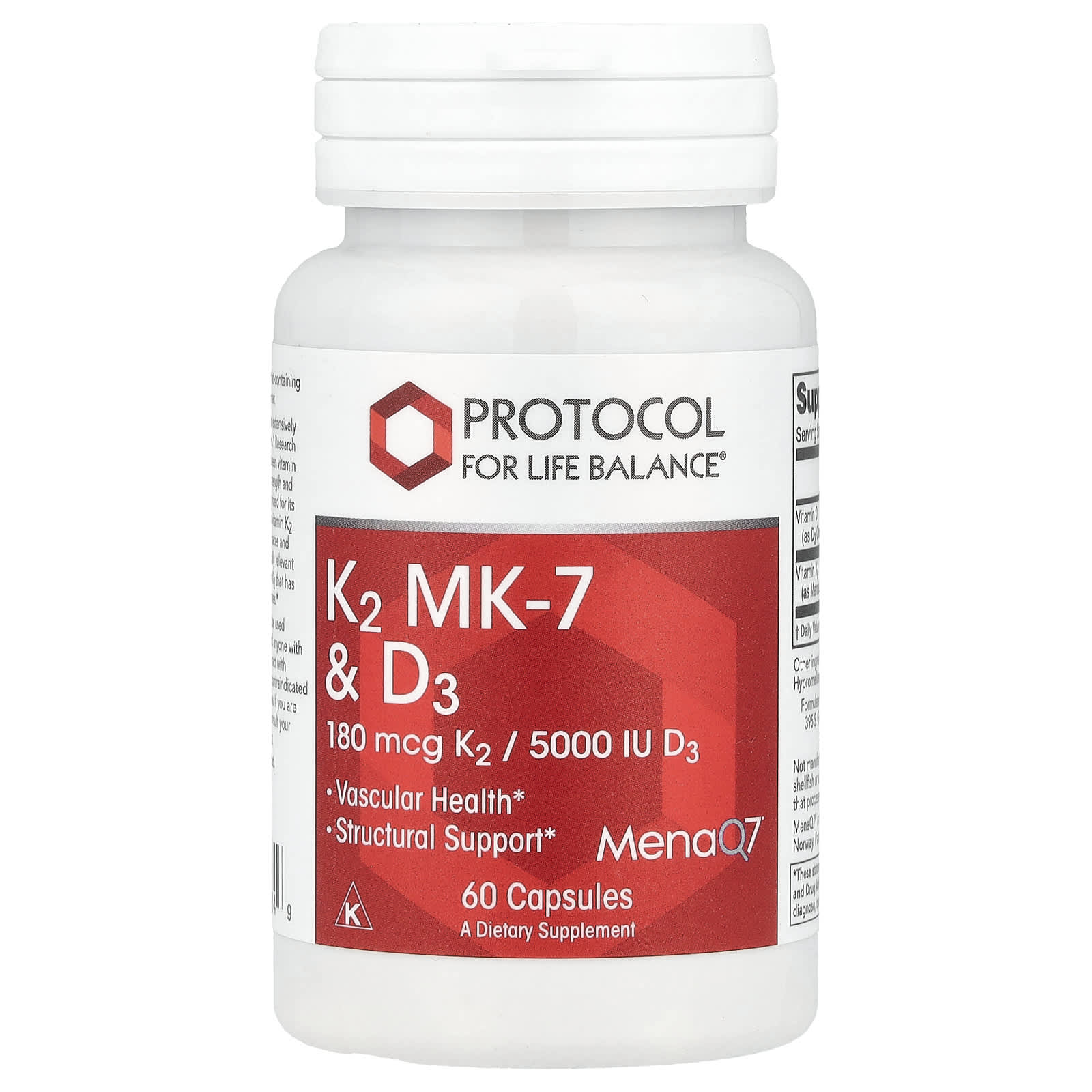 Protocol For Life Balance, K2 MK-7 & D3, 60 Capsules UPC 707359103849 | HiLife Vitamins